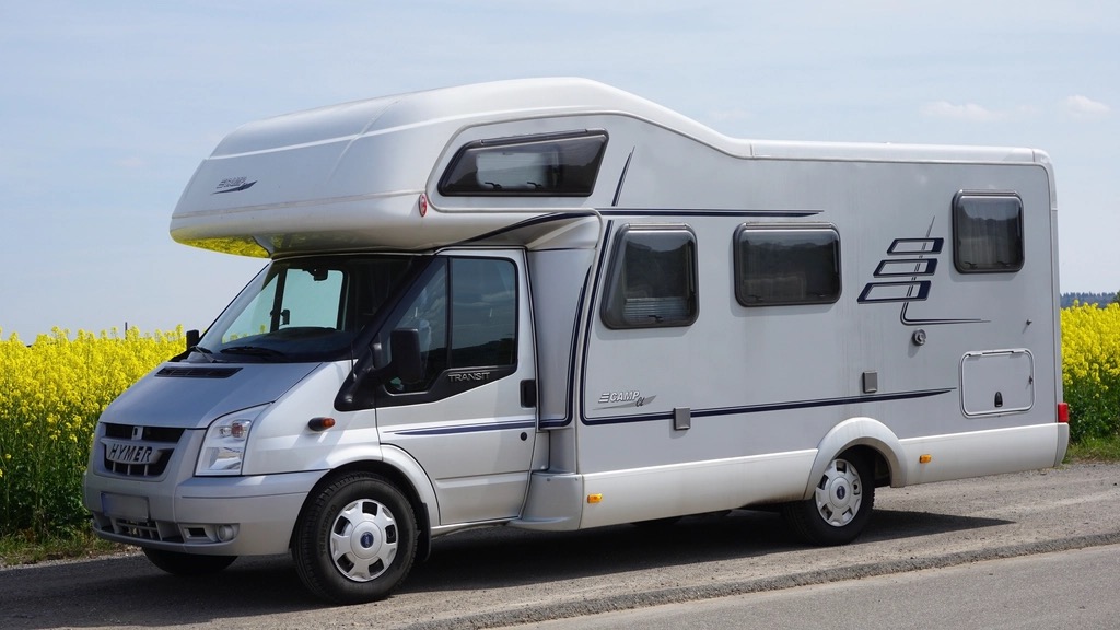 A motorhome RV parked on the road